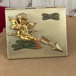 Elgin American Vintage Sterling Silver Compact with Cupids Arrow on Cover